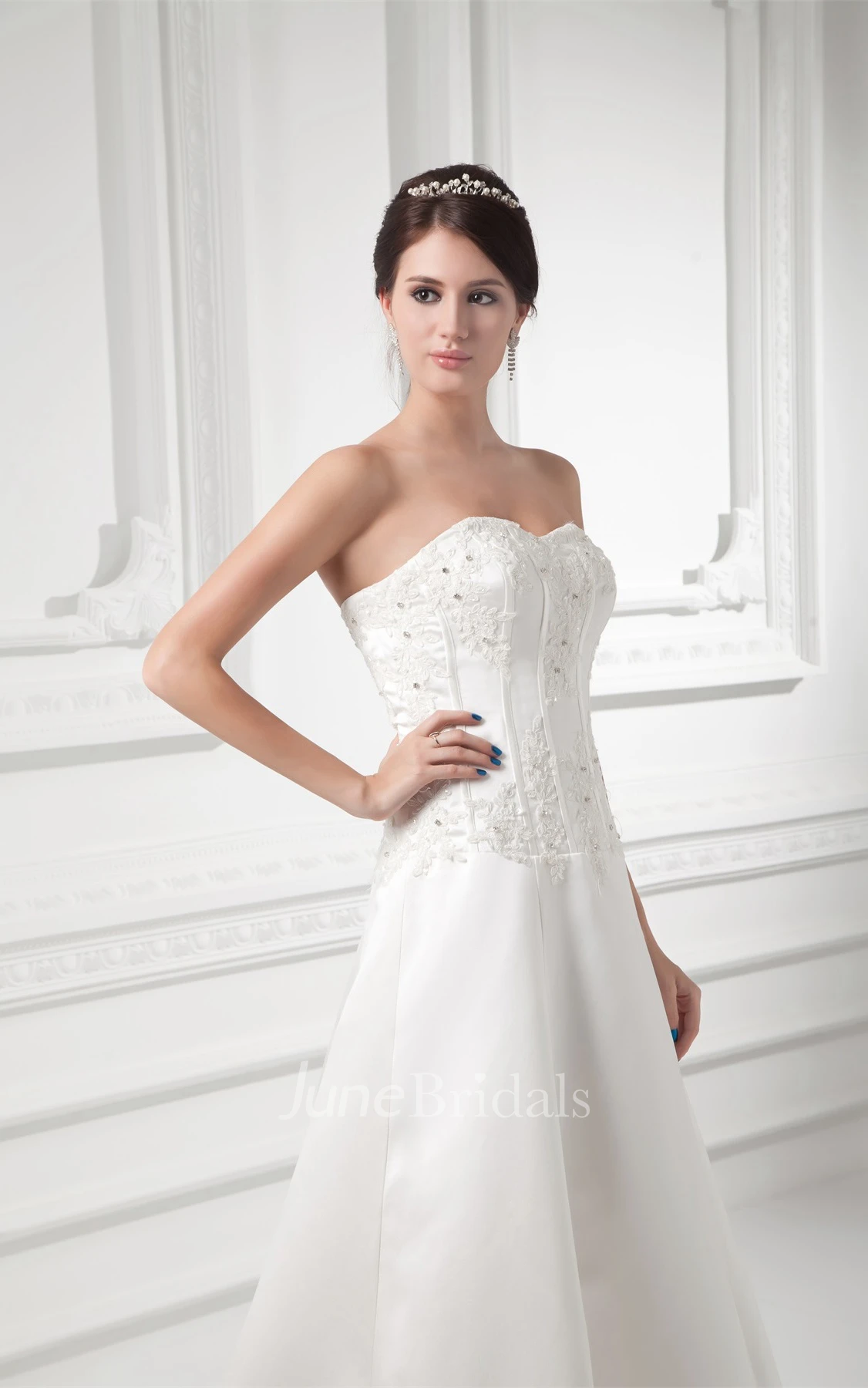 Sweetheart Satin A-Line Gown with Appliqued Bodice
