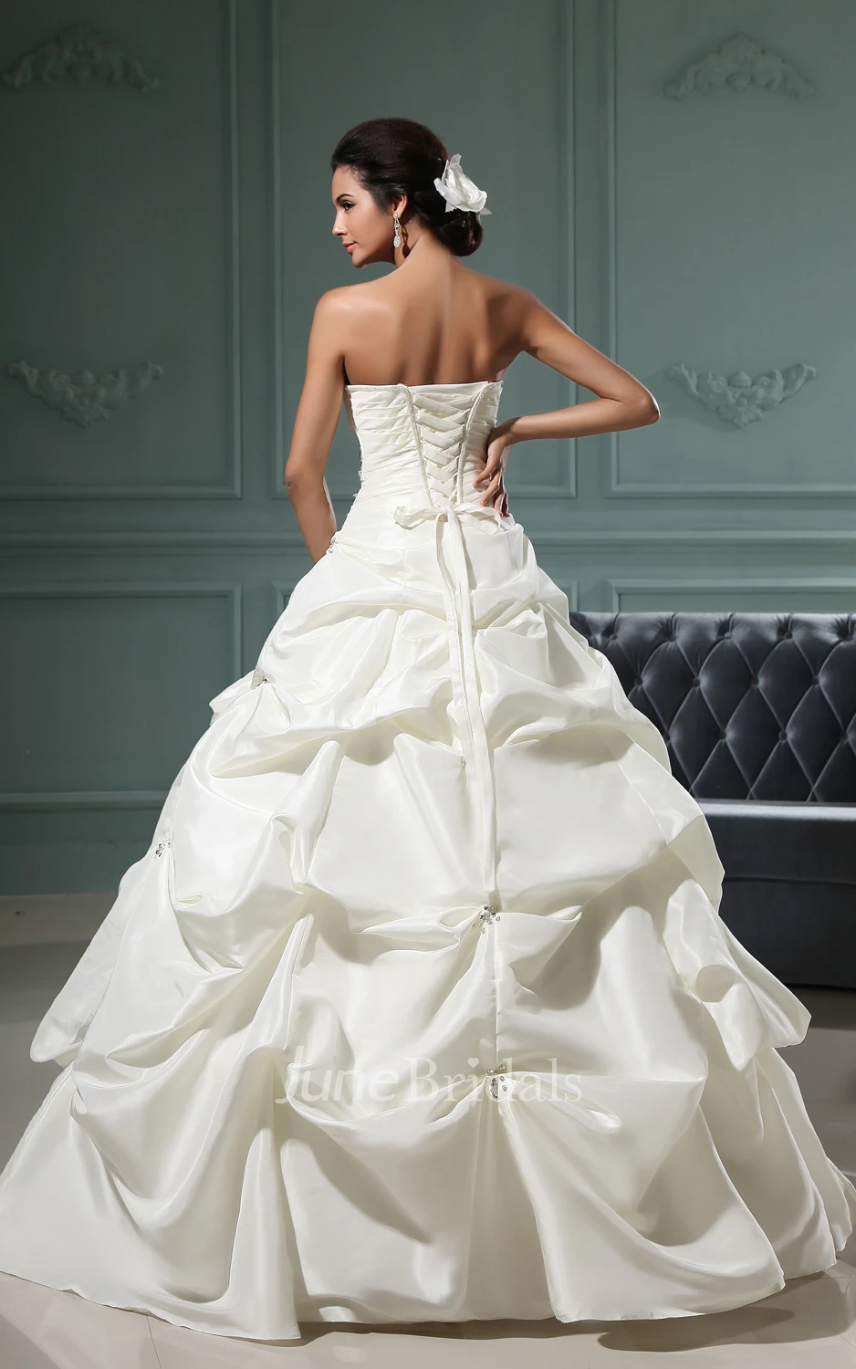 Sweetheart Sleeveless Pick-Up A-Line Gown With Lace And Ruching