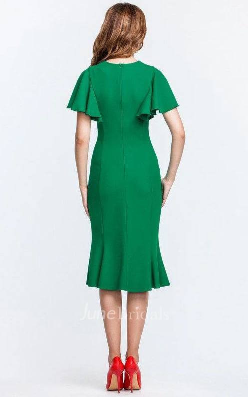 Butterfly Sleeve Mermaid Tea-length Dress