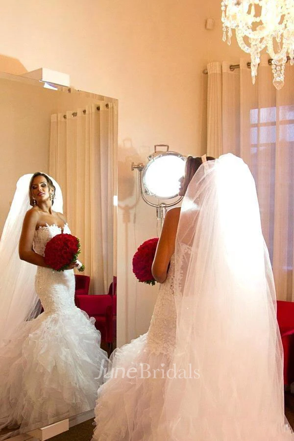 Sexy Sweetheart Backless Organza Drapped Mermaid Lace Wedding Dresses 