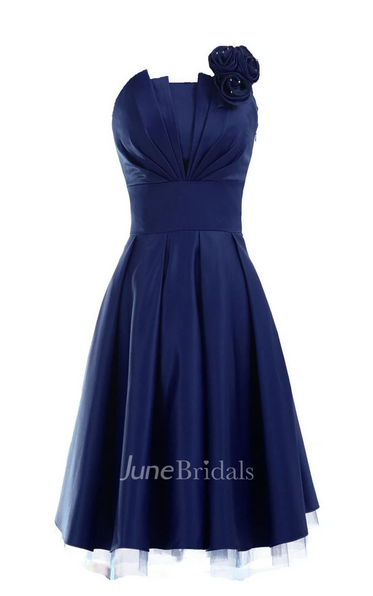 Strapless A-line Short Ruffled Dress With Flower