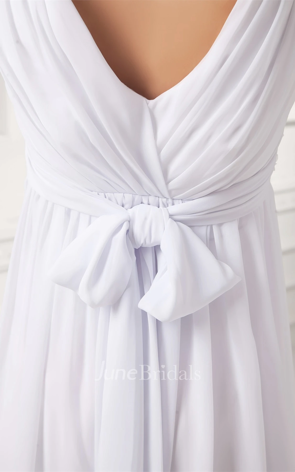 V-Neck Sleeveless Chiffon Long Dress with Floral Waist