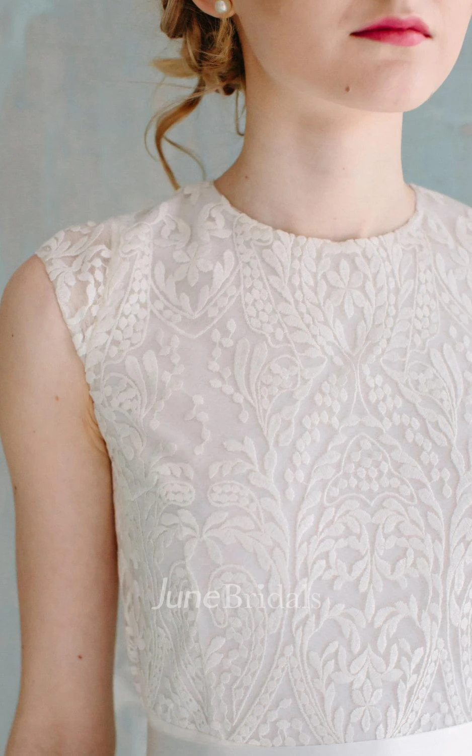 A-Line Floor-Length Chiffon Lace Satin Dress With Sash Ribbon Button