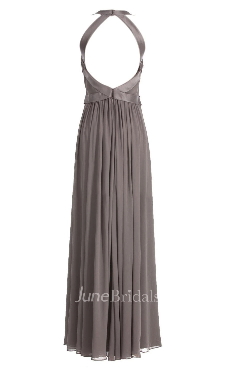 Sleeveless V-neck Halter Long Pleated Chiffon Dress