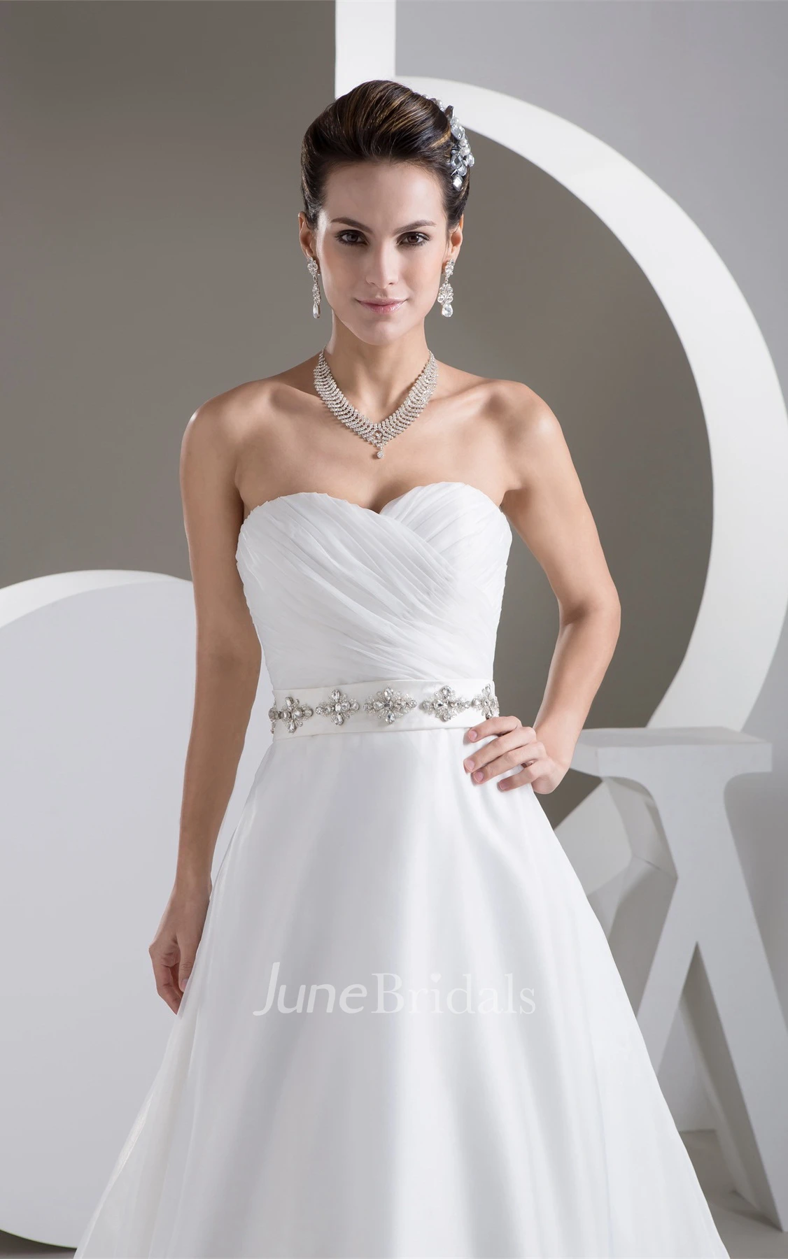 Sweetheart Criss-Cross A-Line Gown with Appliques and Gemmed Waist