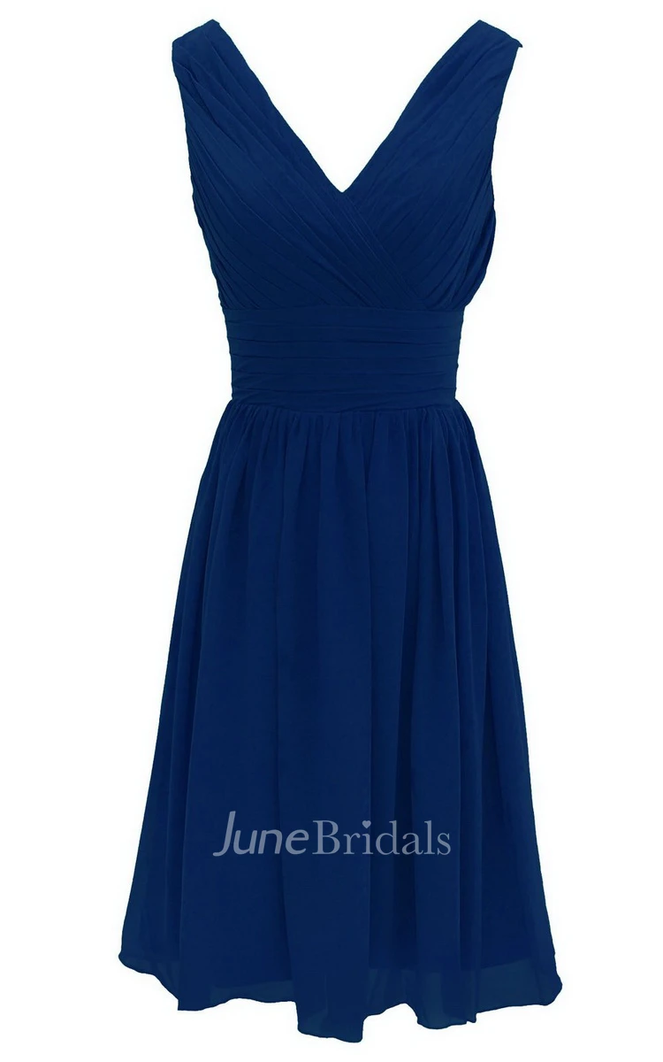 Chic V-neck Pleated A-line Gown With Ruched Band