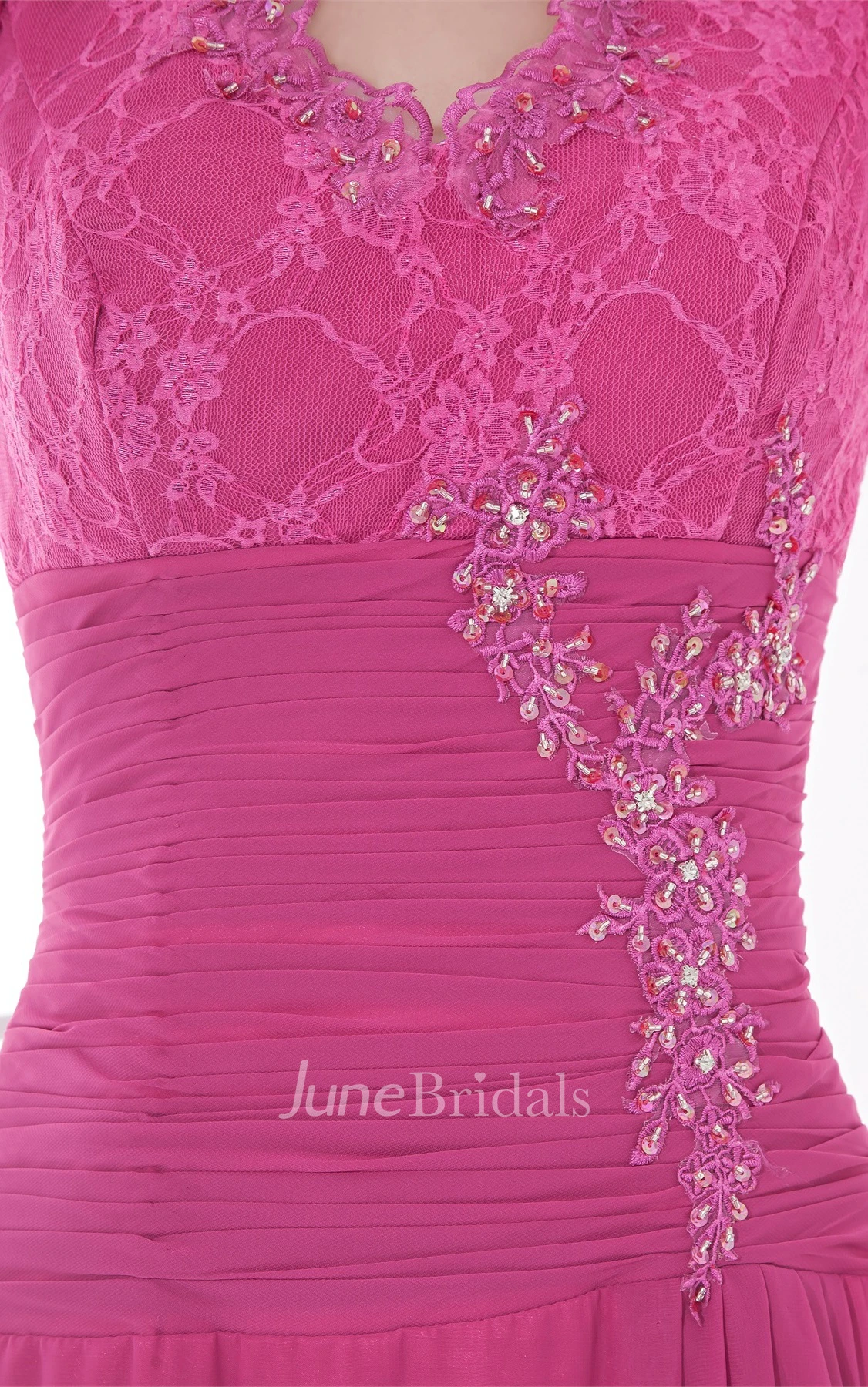 v-neck long half-sleeve dress with lace with