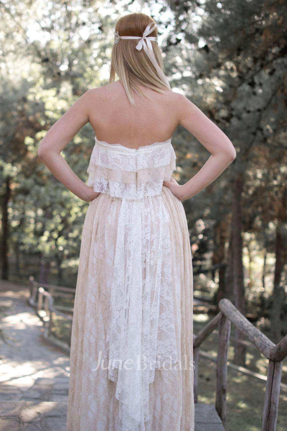 Boho Style Lace Pleated Floor-Length Tired Dress With Zipper
