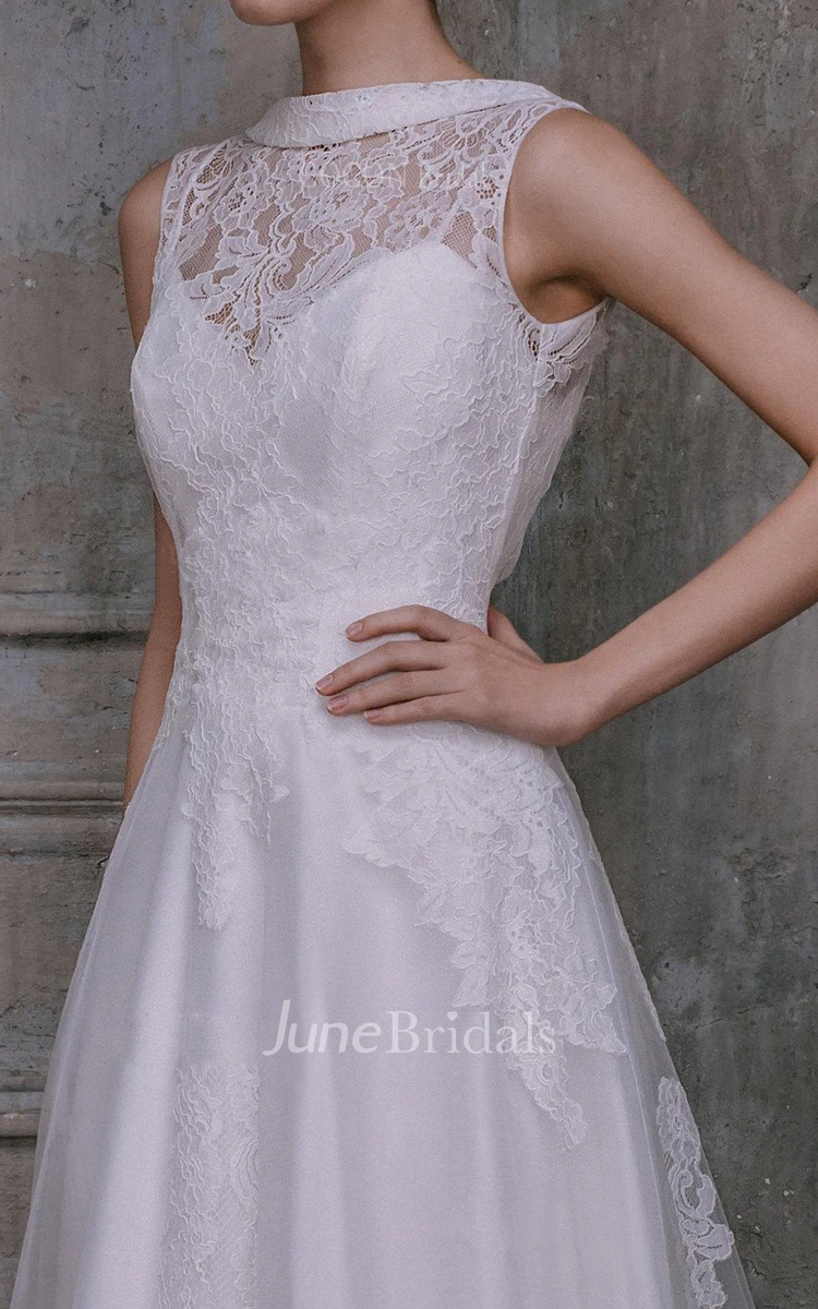 Tulle Lace Taffeta Weddig Dress With Low-V Back