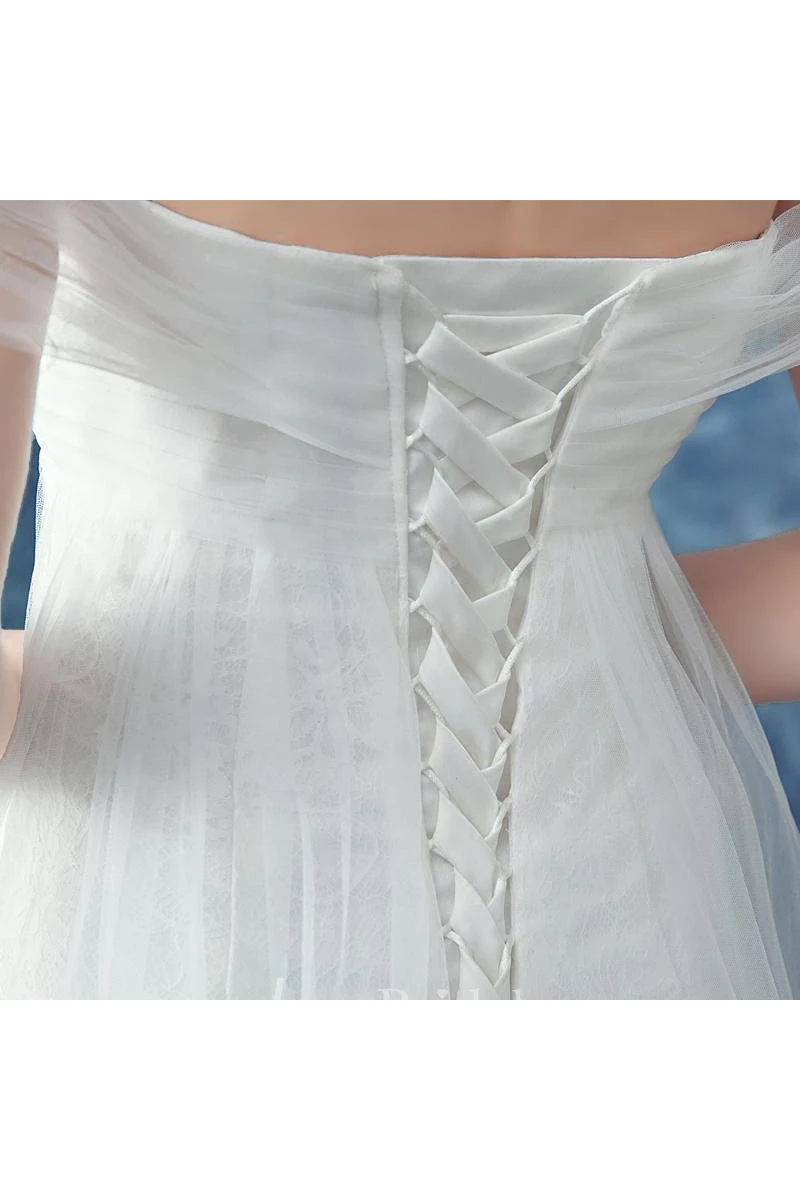 Romantic Tulle Off-the-shoulder Wedding Dress Lace-up Sweep Train