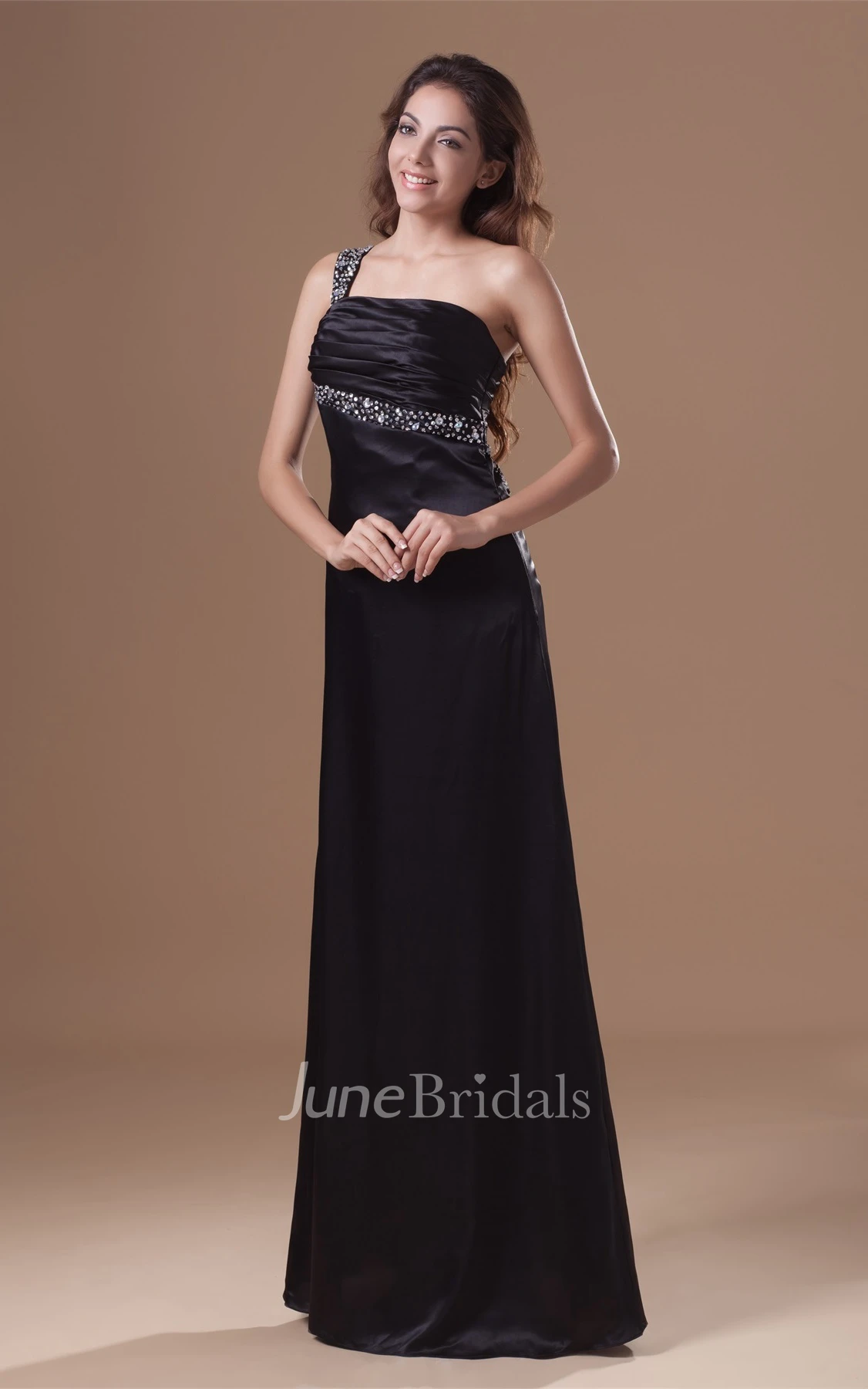 satin maxi single-strap dress with keyhole back and beading