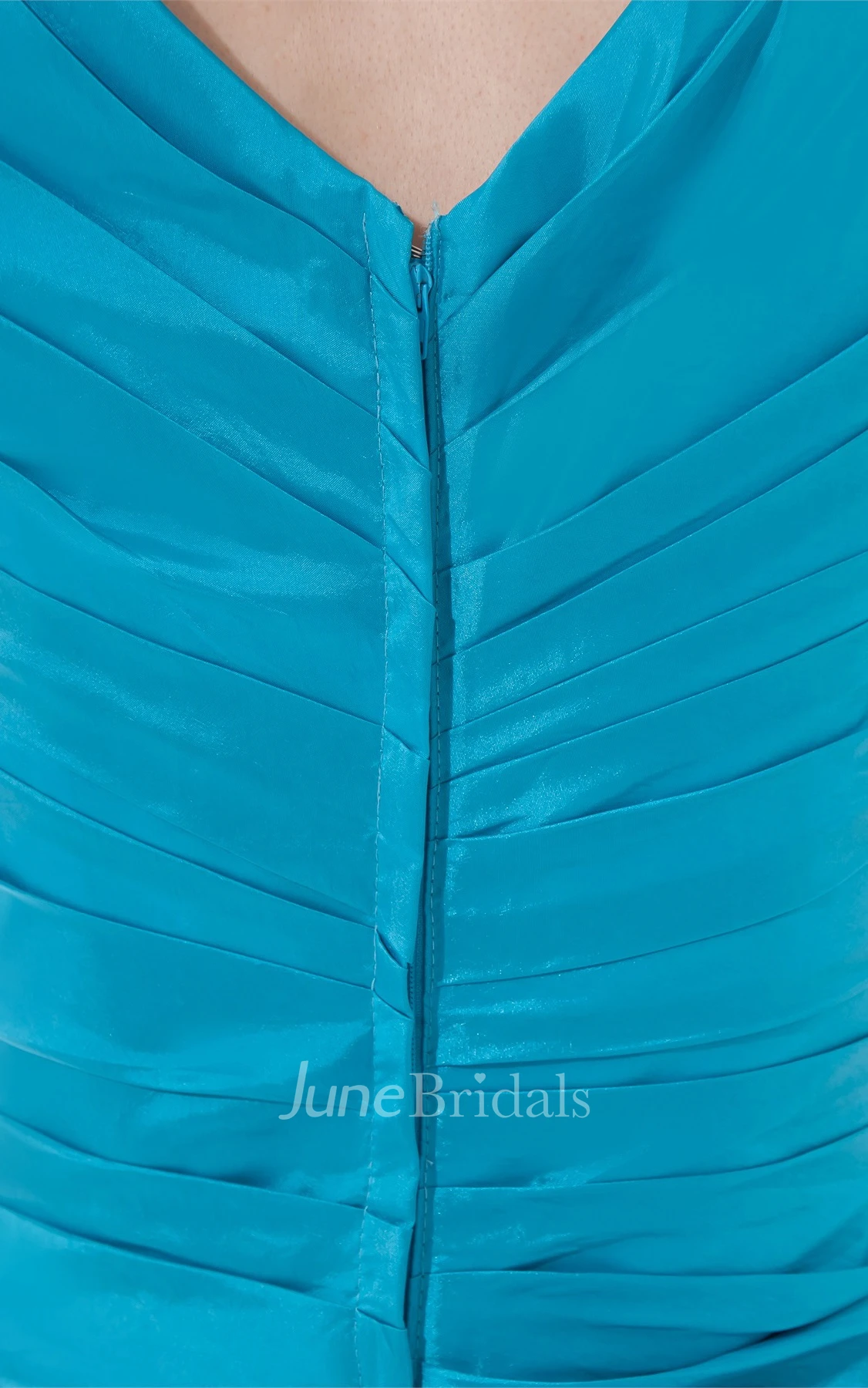 v-neck chiffon ankle-length sleeveless dress with flower and ruching