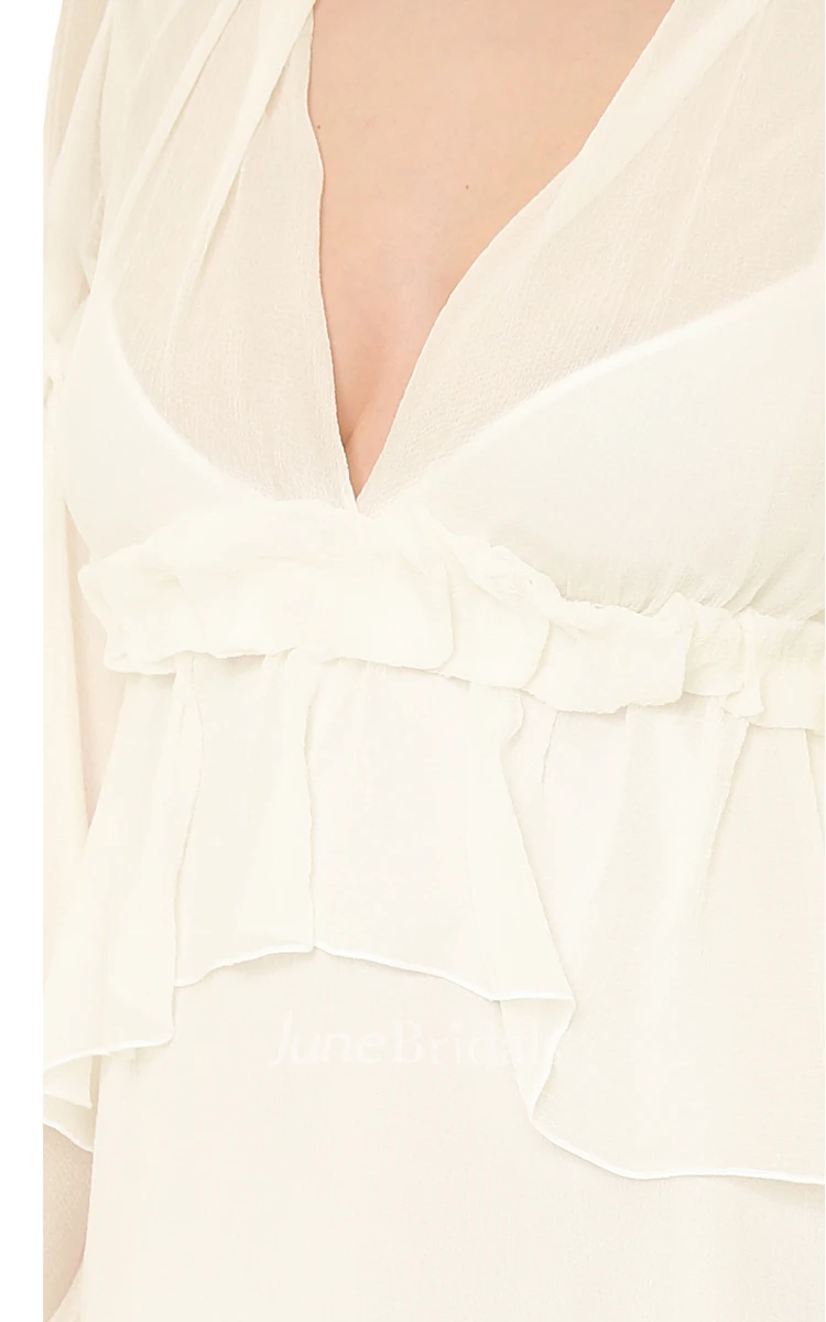 Deep-V Neckline Sheath Chiffon Floor-length Dress With Illusion Back Style