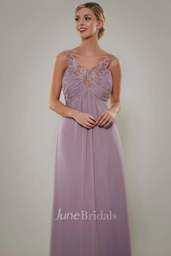 V-Neck Empire Ruched Sleeveless Chiffon Bridesmaid Dress
