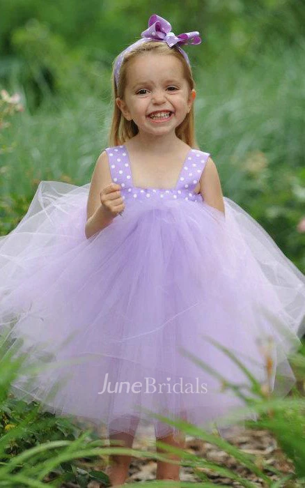 Strapped Square Neck Tulle Dress With Flower&Sash Ribbon