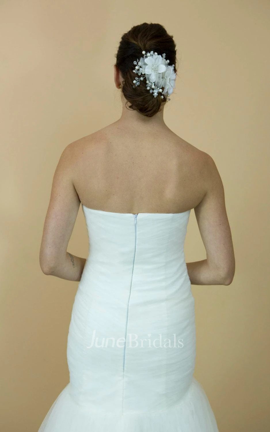 Simple Tulle Mermaid Wedding Dress With Ruching and Train