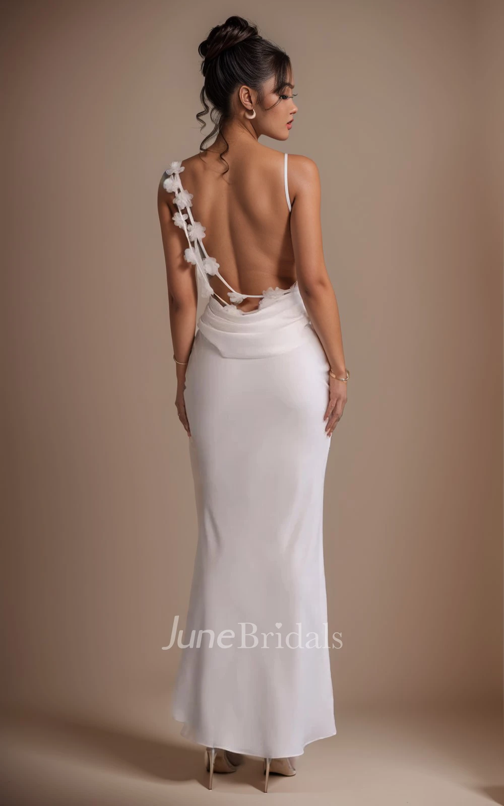 Simple Mermaid Modern Flower Maxi Spring Wedding Dress Cowl Neckline Spaghetti Sexy Backless Gown