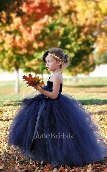 Flower Girl Navy And Gold Nautical One Shoulder Tulle Flower Girl Dress