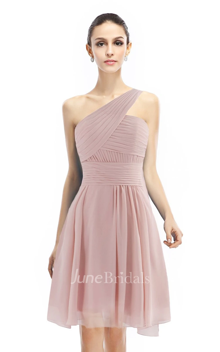 Knee-length One-shoulder Ruched A-line Dress With Band