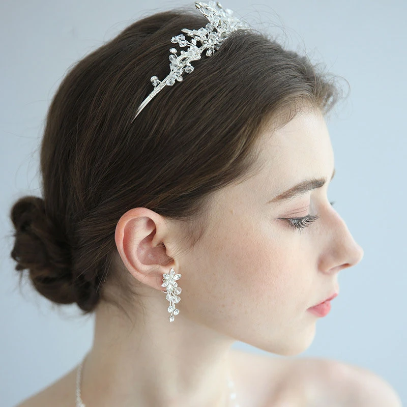 Beautiful Crystal Rhinestone Necklace and Earrings and Crown Jewelry Sets