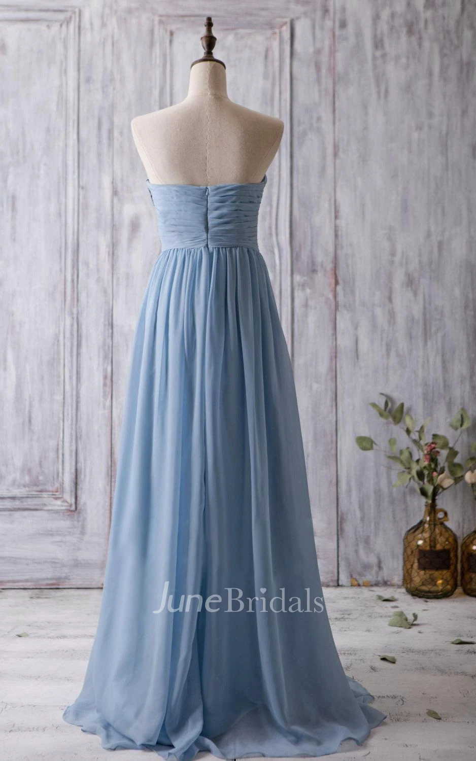 Sweetheart Pleated A-line Chiffon Long Dress With Bandage