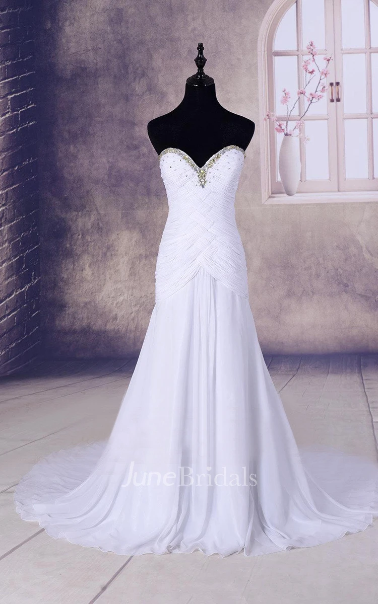 Sweetheart Chiffon Dress With Beading And Court Train