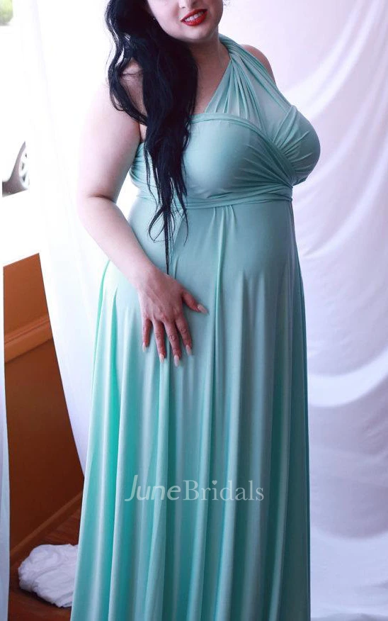 Chesapeake Mint Satin Jersey Octopus Convertible Infinity Wrap Long Maternity Dress