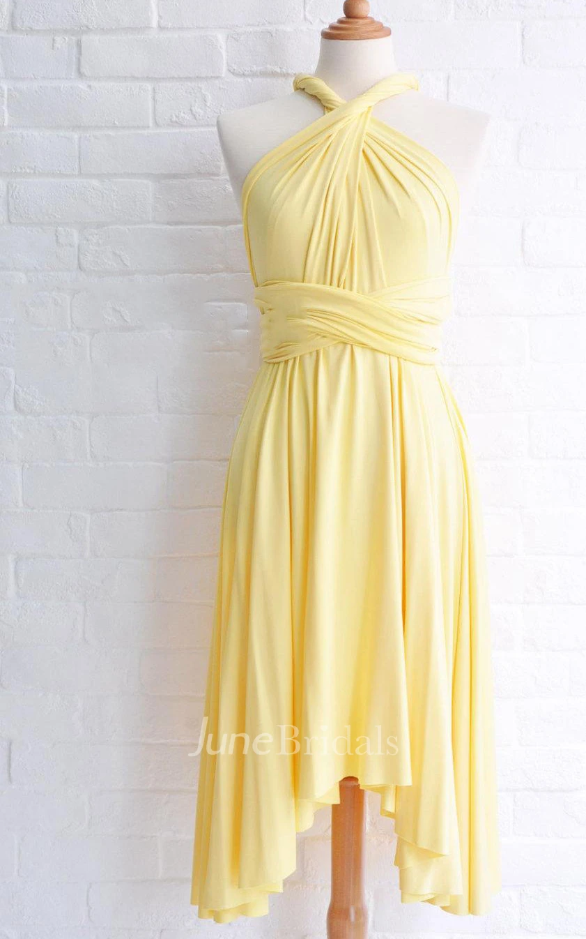 Infinity Sunshine Yellow Knee Length Wrap Convertible Dress