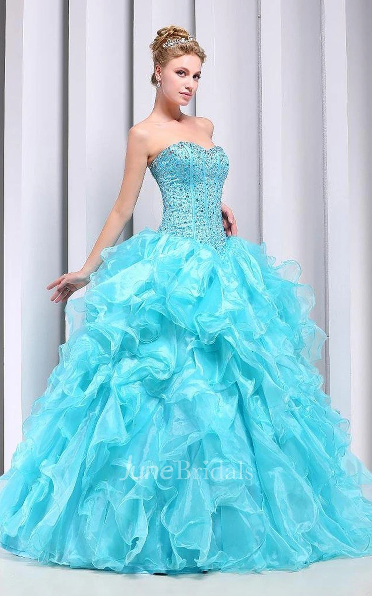 Stunning Sweetheart Ruffled Ball Gown With Beadings