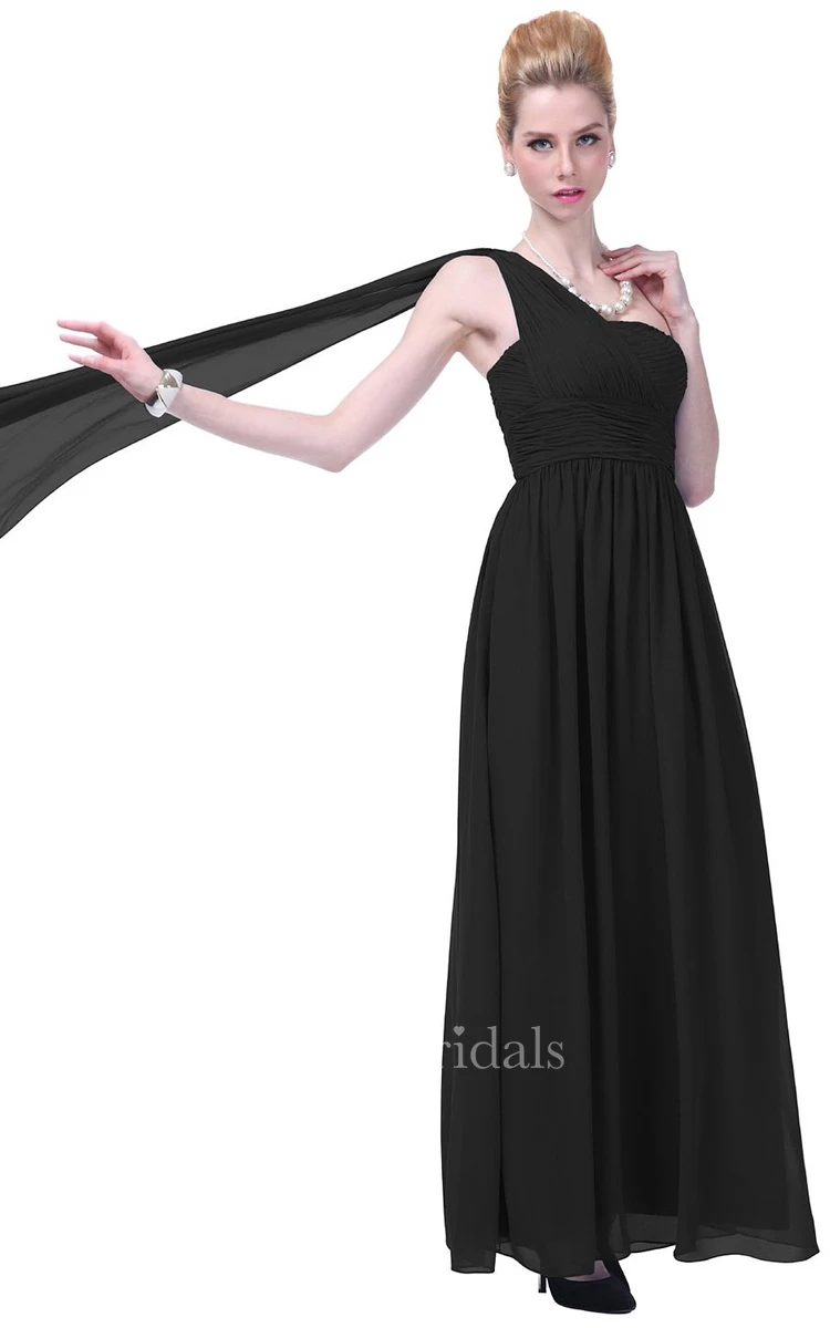 One-shoulder Basque Waist Ruffle Chiffon Dress