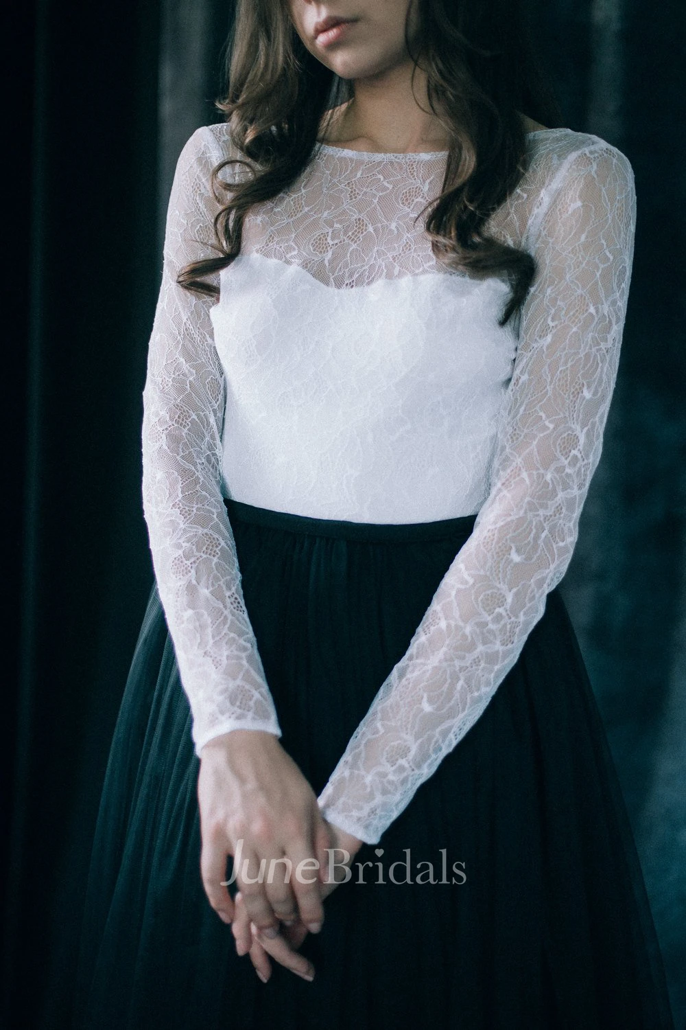 Sheath Bateau Floor-length Weding Dress Long Sleeve Deep-V Back With Pleats Black Wedding Dress