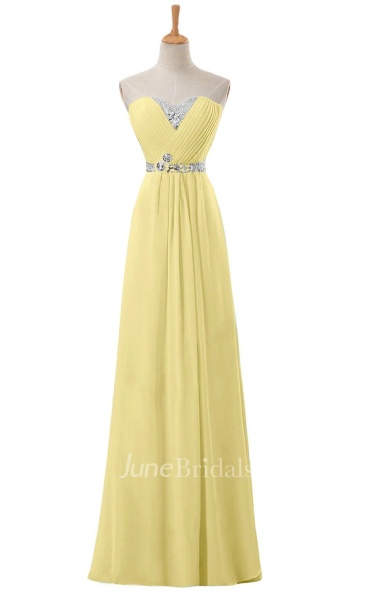 Sweetheart Rhinestoned Pleated A-line Gown With Zipper Back