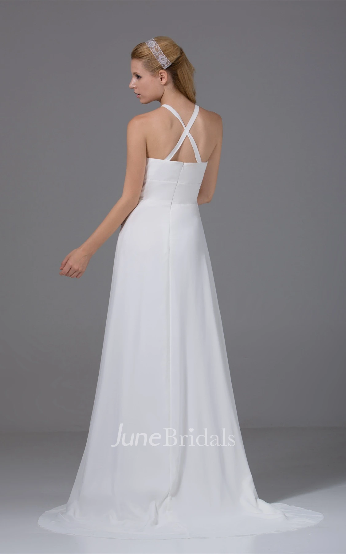 Sleeveless Chiffon A-Line Long Dress with Halter