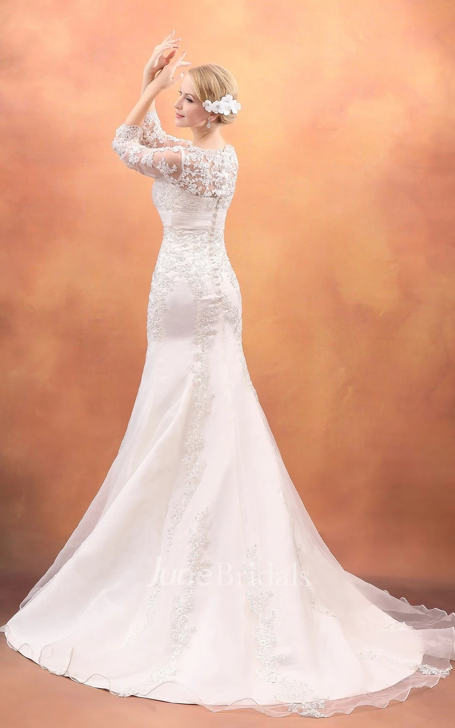 3 4 Sleeved Trumpet Gown With Lace Illusion Bodice