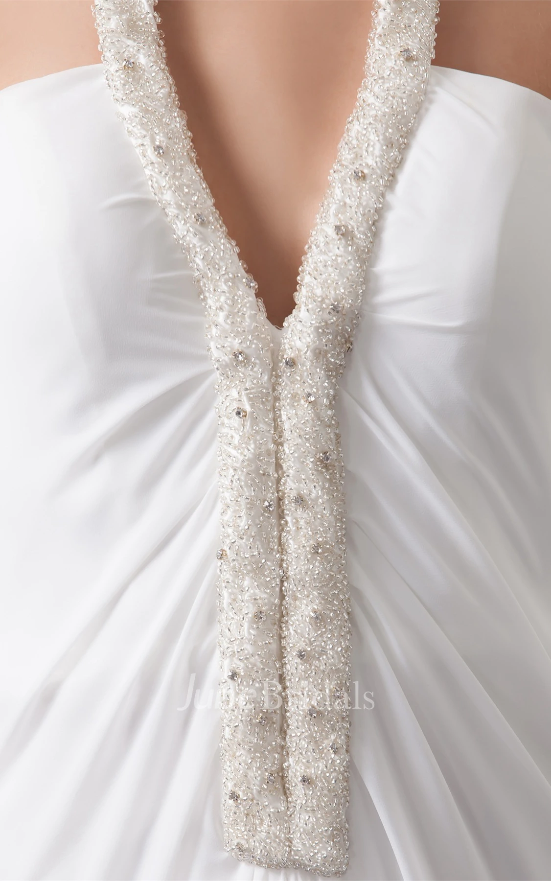 Notched Ankle-Length Chiffon Dress with Beading and Halter