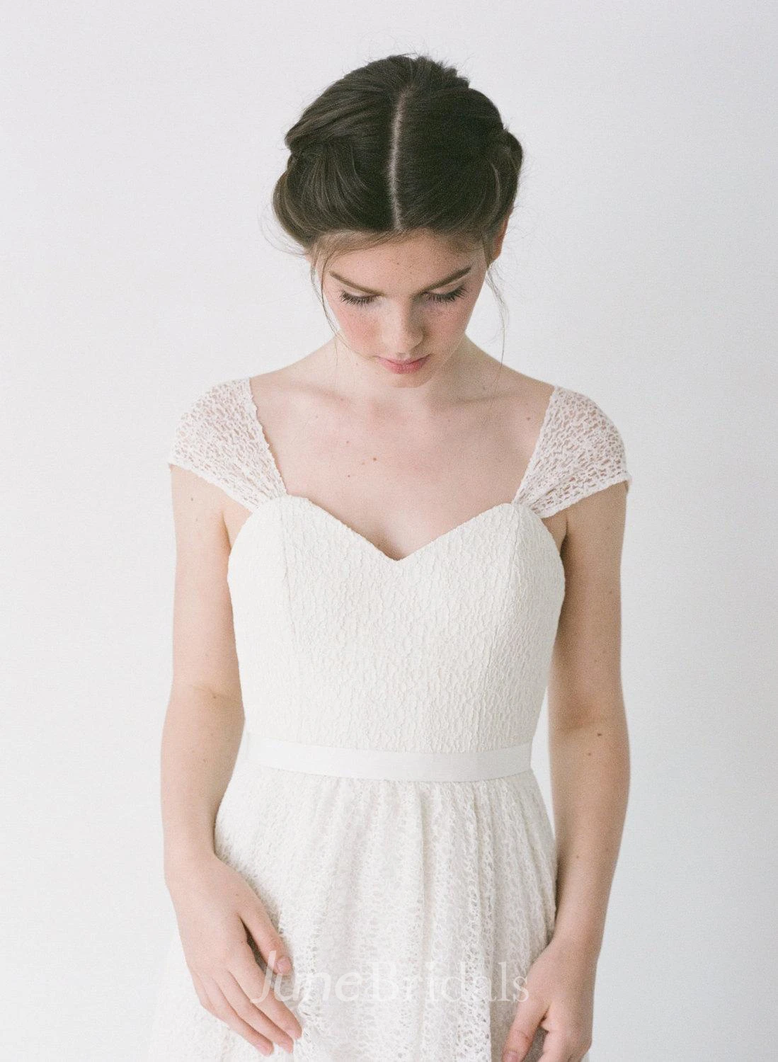 Lace Wedding Gown With Cap Sleeves and Chiffon