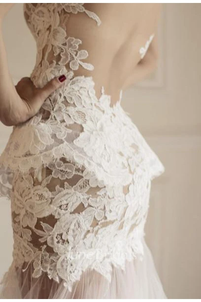 Sexy Illusion Sleeveless Mermaid Wedding Dress With Lace Appliques