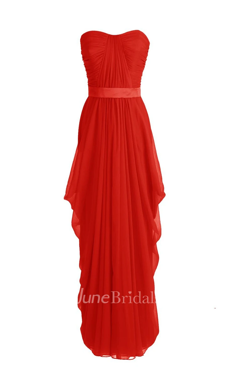 Chic Asymmetrical Ruched A-line Gown With Satin Band