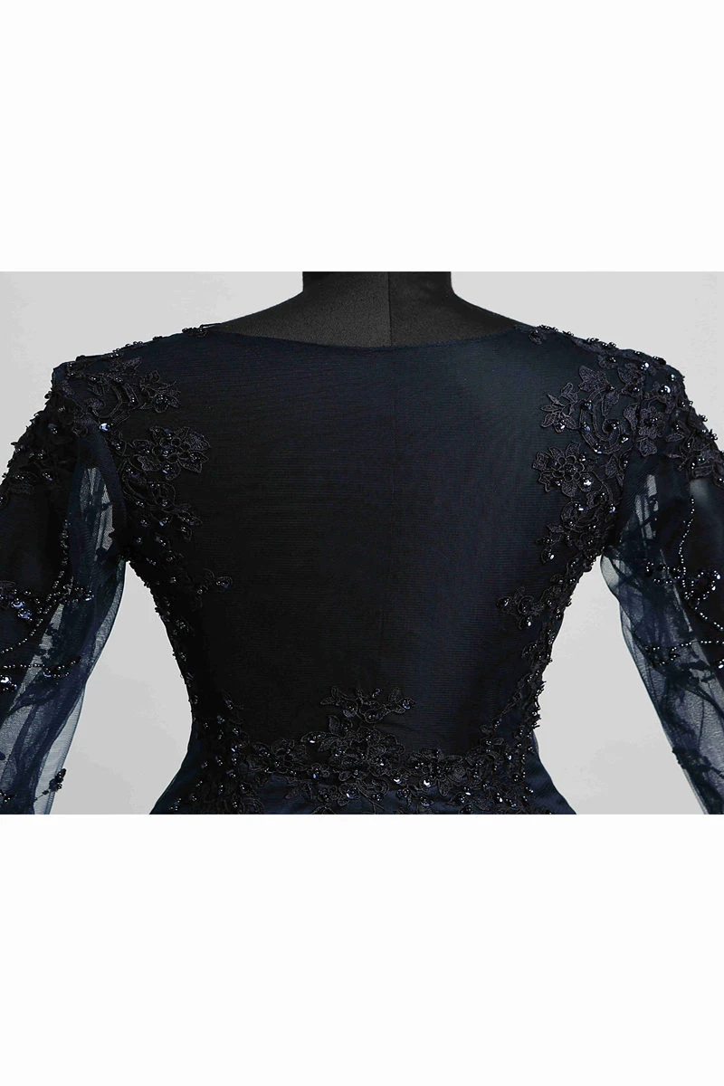 Bodycon Scoop Satin Elegant Knee-length Long Sleeve Zipper Dress with Appliques Sequins