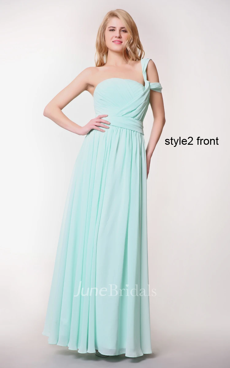 Convertible Sleeveless Pleated Long Chiffon Dress With Ruching