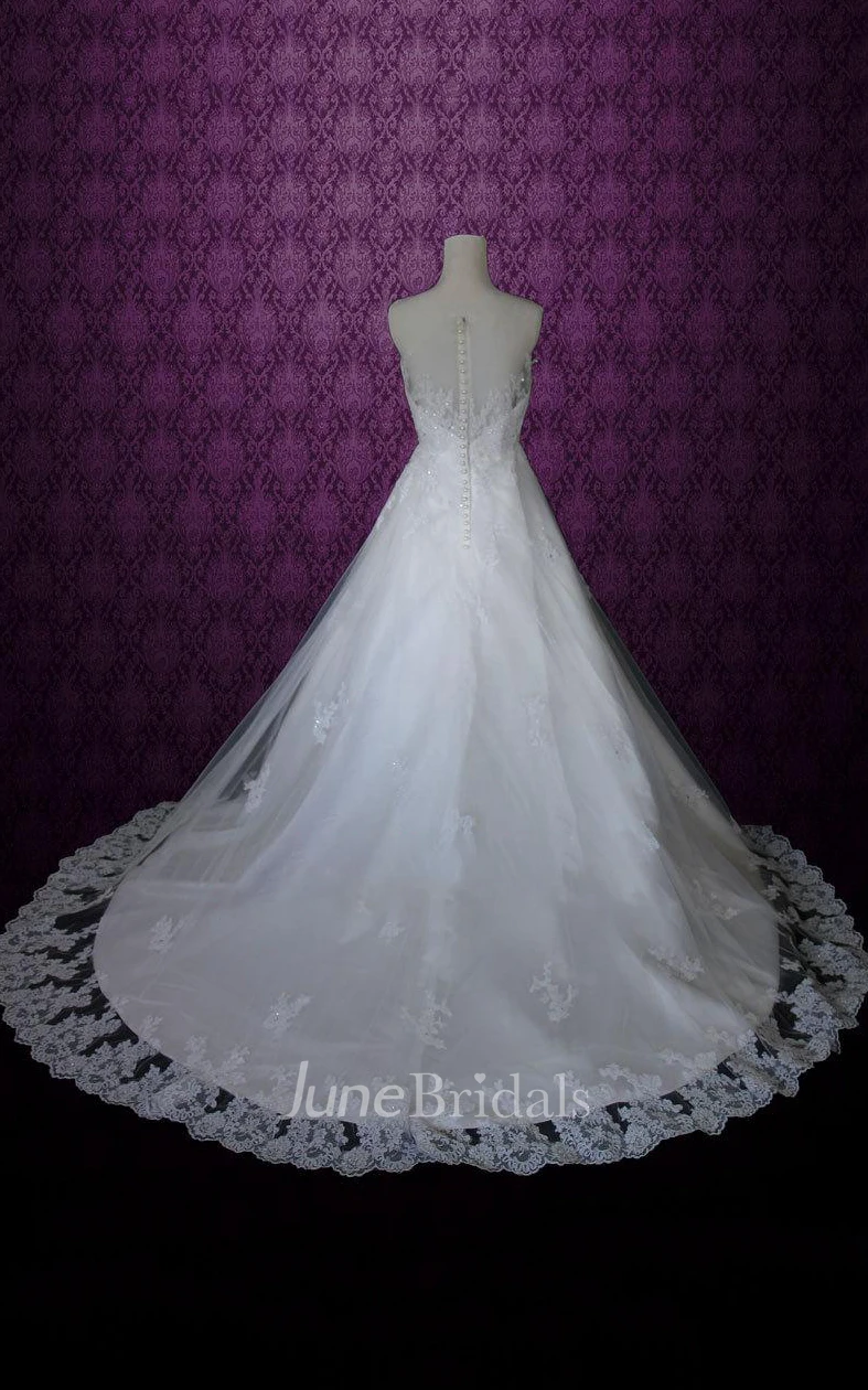 A-Line Lace Weddig Dress With Button