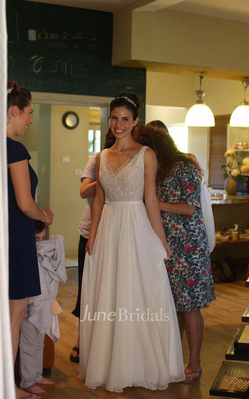 Chiffon Lace Weddig Dress With Beading Sequins Flower