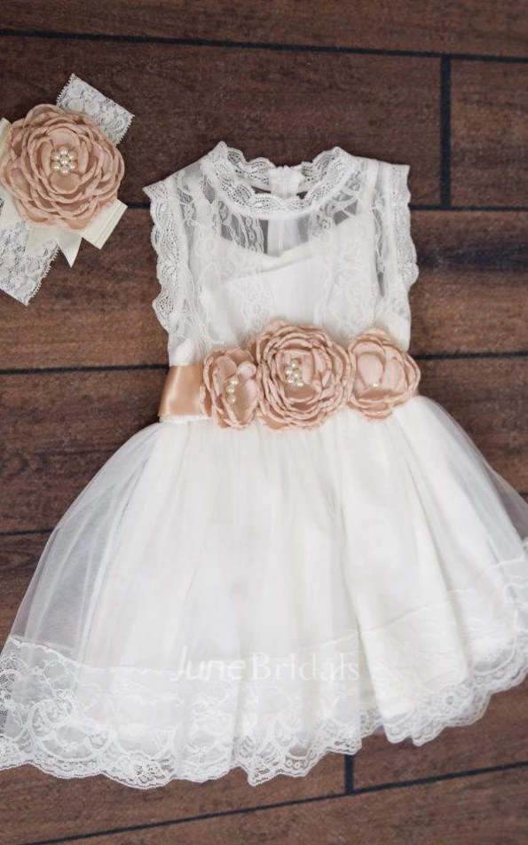 Boho Chic Country Couture Style Lace Short Dress With Flower Belt