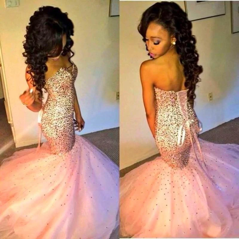 Glamorous Sweetheart Mermaid Pink Prom Dress Sleeveless Lace-up