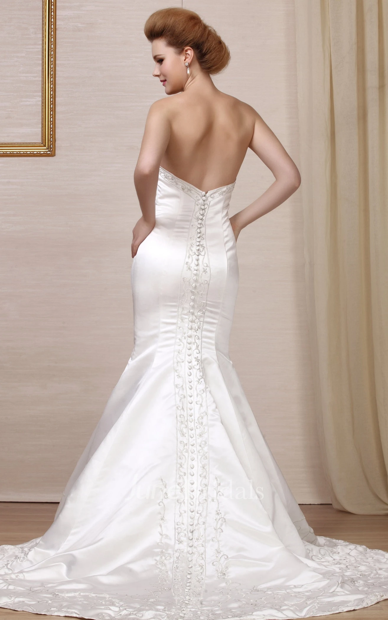 Strapless Mermaid Satin Gown With Embroideries