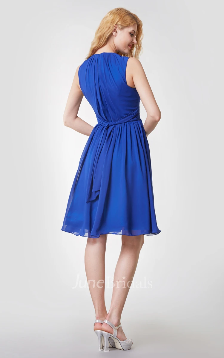 Amazing High-Neck Knee Length Chiffon Dress With Pleats