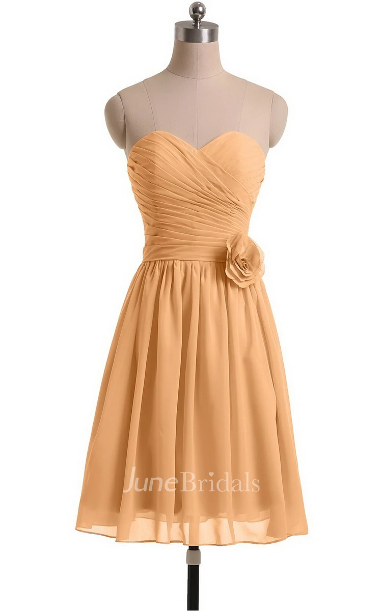 Sweetheart A-line Short Chiffon Dress With Flower