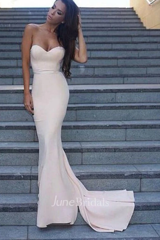 Simple Mermaid Light Pink Evening Long Party Prom Dress