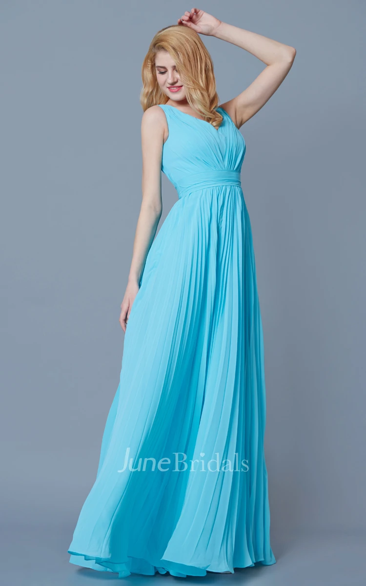 Empire Pleated Long Bridesmaid Dress
