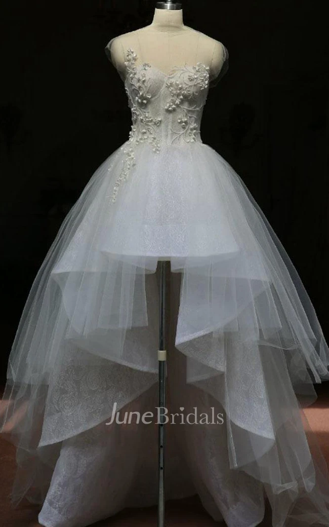 Mini High Neck Sleeveless Bell Beading Zipper Keyhole Tulle Lace Dress